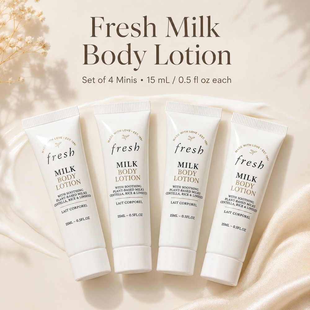Lot of 4 Fresh Milk Body Lotion Travel Size 15ml 0.5oz Each Soothing Plant Milks